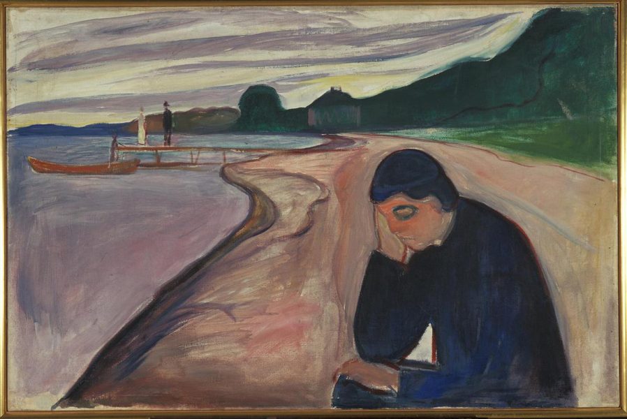 Edvard Much, Melancolia III (Melankoli), grabado en madera coloreado, The Art Institute of Chicago, 1902